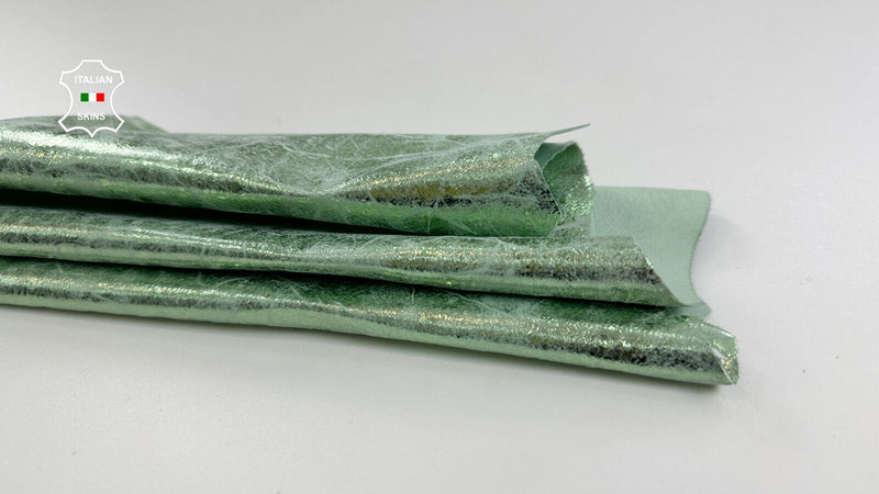 METALLIC MINT GREEN CRACKED DISTRESSED VINTAGE Goat leather 2+sqf 0.7mm #C2613