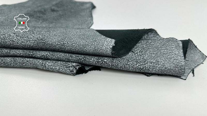 WHITE CRACKED ON ANTHRACITE VINTAGE LOOK Soft Lambskin leather 6+sqf 1.0mm C2813