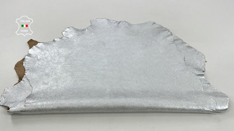 METALLIC SILVER ROUGH WASHED Thick Lambskin leather 2 skins 12sqf 1.2mm #C1493