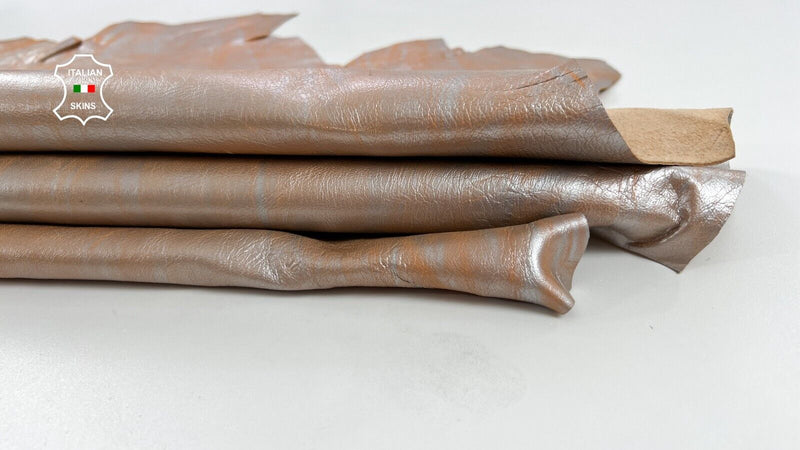 METALLIC SILVER DISTRESSED ON PEACH VEGETABLE TAN Lamb leather 9sqf 0.9mm #C1297