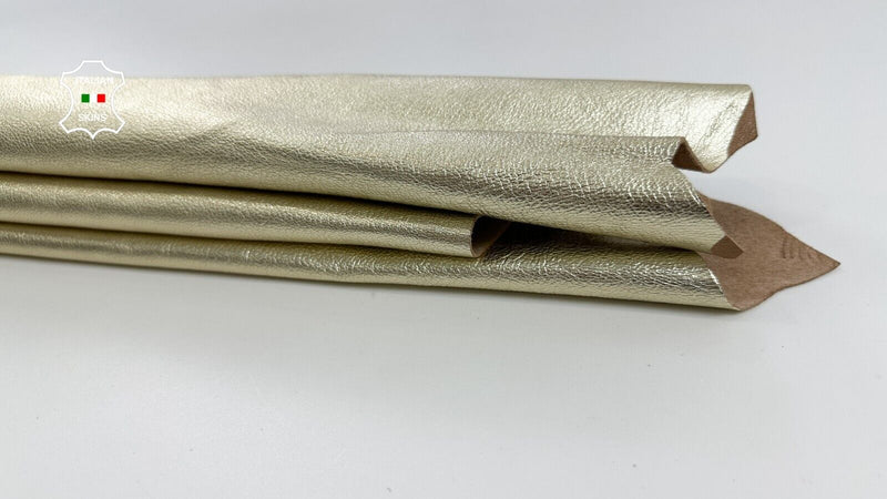 METALLIC LIGHT GOLD ROUGH GRAINY Thick Soft Goatskin leather  4+sqf 1.2mm #C2390