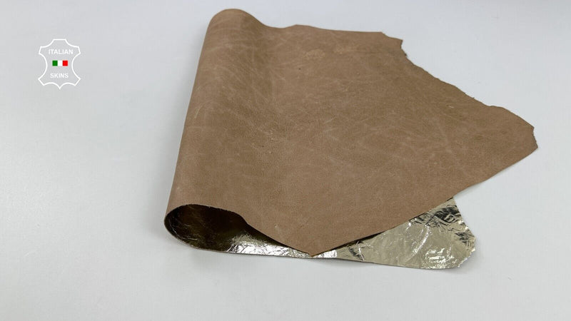 METALLIC LIGHT GOLD CRINKLED Strong Goatskin Goat leather hide 2+sqf 0.8mm C2217