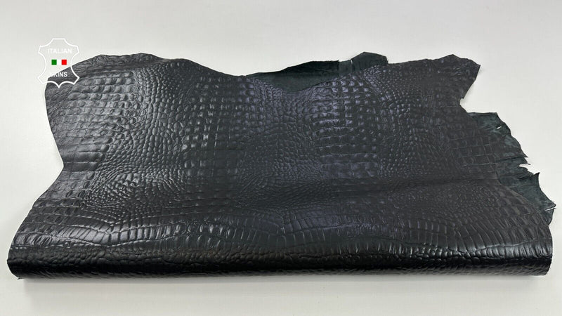 BLACK CROCODILE ALLIGATOR TEXTURED PRINT ON Calfskin leather 8+sqf 0.8mm #C2726