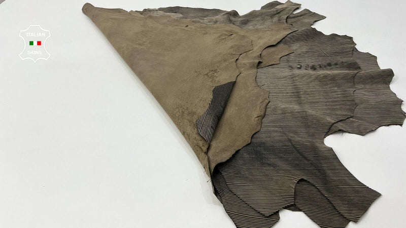 BROWN LINES PRINT VINTAGE LOOK Soft Lambskin leather 2 skins 14sqf 1.0mm #C238