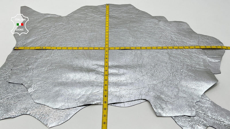 METALLIC SILVER CRINKLE Thick Italian Lambskin leather 2 skins 12+sqf 1.2mm C129
