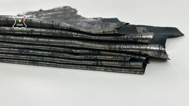 METALLIC PEWTER CRACKED ANTIQUED Soft Lambskin leather 2 skins 14sqf 0.7mm C2491