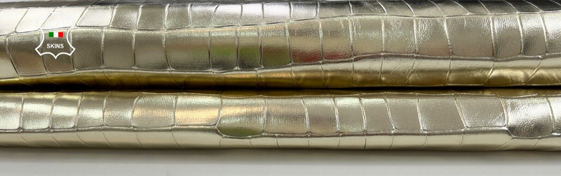 METALLIC LIGHT GOLD CROCODILE TEXTURED Print ON Goat leather 6sqf 1.1mm #C1857