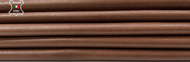 NATURAL BROWN CRINKLE SHINY GLOSSY Soft Goat leather 2 skins 10sqf 0.8mm #B9897