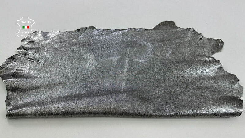 METALLIC SILVER ANTIQUED DISTRESSED Soft Goat leather 2 skins 10+sqf 1.0mm C2488