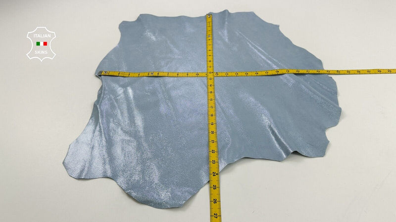 LIGHT BLUE SHIMMER PRINT ON Soft Italian Goatskin leather hide 3+sqf 0.9mm C2519