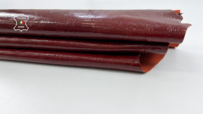 BRIC RED PATRENT SHINY CRINKLE Soft Italian Goatskin leather 7sqf 1.0mm #C1664