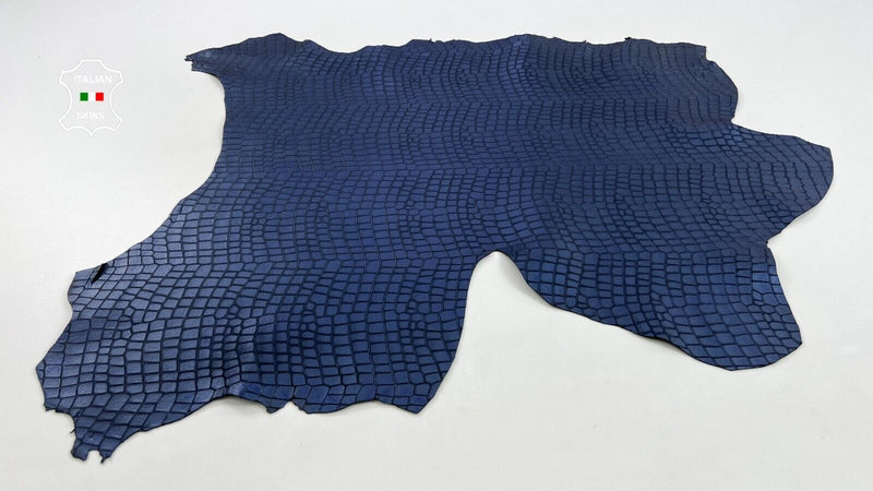 BLUE PEARLIZED CROCODILE EMBOSSED TEXTURED Thick Goat leather 5sqf 1.4mm #C953