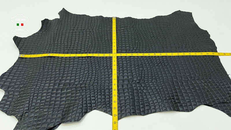 BLACK CROCODILE TEXTURED EMBOSSED PRINT On Goat leather 2 skins 12sqf 0.6mm C101