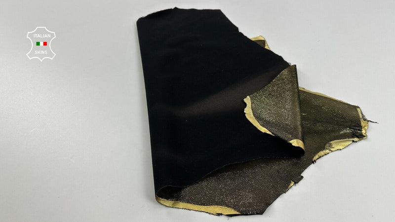 METALLIC BRASS LAME SHIMMER STRETCH Backed Lambskin leather 3sqf 0.8mm #C2928