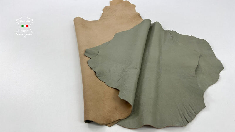 KHAKI GREEN ROUGH Thick Soft Italian Goatskin leather 2 skins 11sqf 1.2mm #C1443