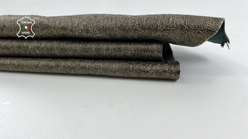 METALLIC PEWTER ANTIQUED CRINKLED ROUGH Thick Goatskin leather 5sqf 1.2mm #C1681