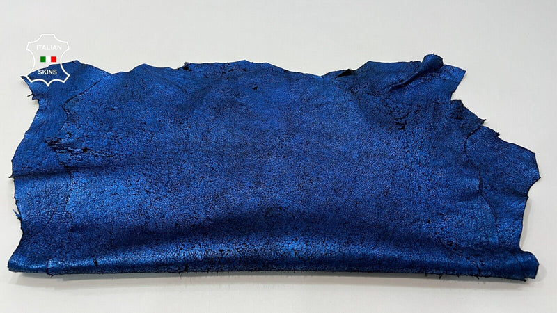 METALLIC ROYAL BLUE CRACKED USED VINTAGE Lamb leather 2 skins 14sqf 1.3mm #C491