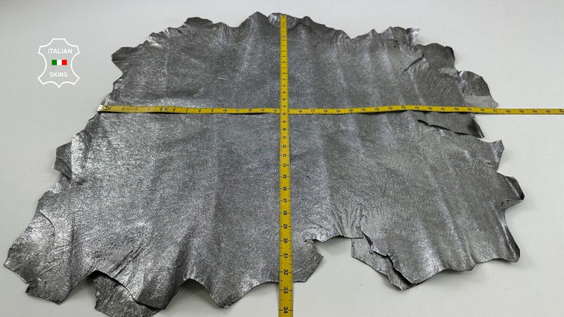 METALLIC SILVER ANTIQUED DISTRESSED Soft Goat leather 2 skins 10+sqf 1.0mm C2488