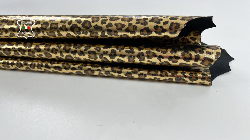 METALLIC GOLD LEOPARD PRINT ON Italian Goatskin leather hide 6+sqf 0.9mm #C1519