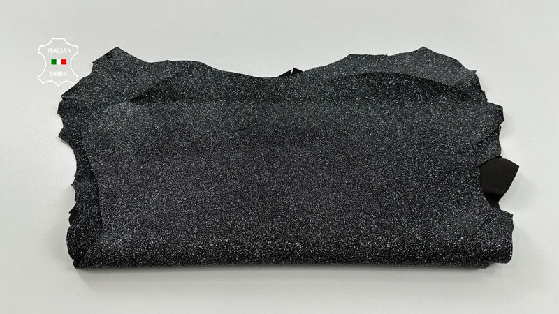 METALLIC SILVER SHIMMER PRINT ON BLACK Goatskin leather 2 skins 6sqf 1.7mm C2480