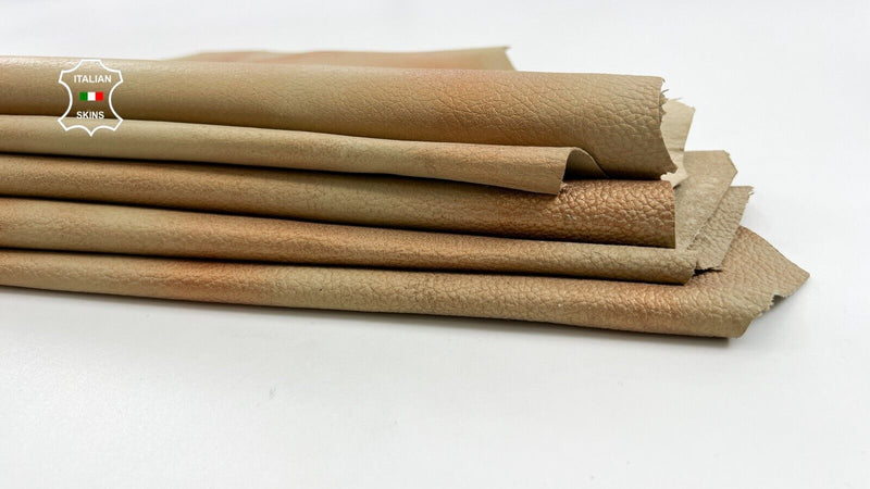 GRAINY BEIGE PEARLIZED COPPER DISTRESSED  Lamb leather 2 skins 11+sqf 0.7mm C952