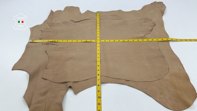 NATURAL NAKED SAND BEIGE NUBUCK Italian Goatskin leather 2 skin 7sqf 0.9mm C2473