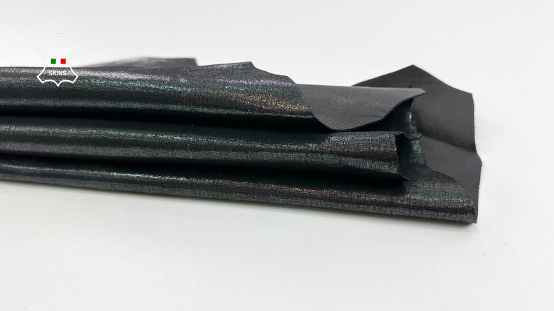 GUNMETAL CANVAS SHINY PRINT ON Thin Soft Goatskin leather hide 3+sqf 0.6mm C2477
