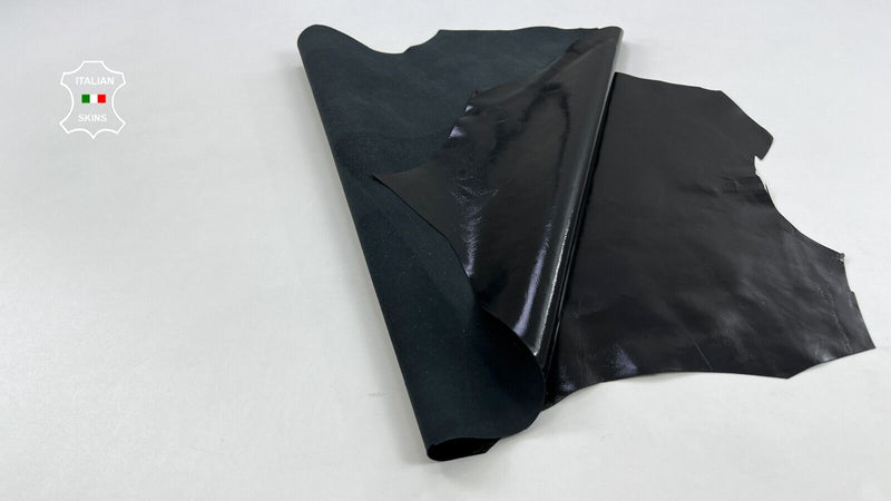 BLACK SHINY COATED Thin Italian Lambskin Sheep Lamb leather 5sqf 0.6mm #C1609
