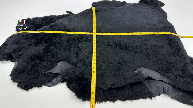BLACK Sheepskin HAIR ON PEBBLE shearling fur leather 2 skins total 12sqf #C2499