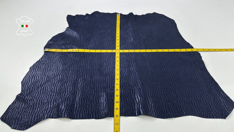 DARK BLUE SHINY CROCODILE PRINT ON Soft Goatskin leather hides 5sqf 1.0mm #C2494