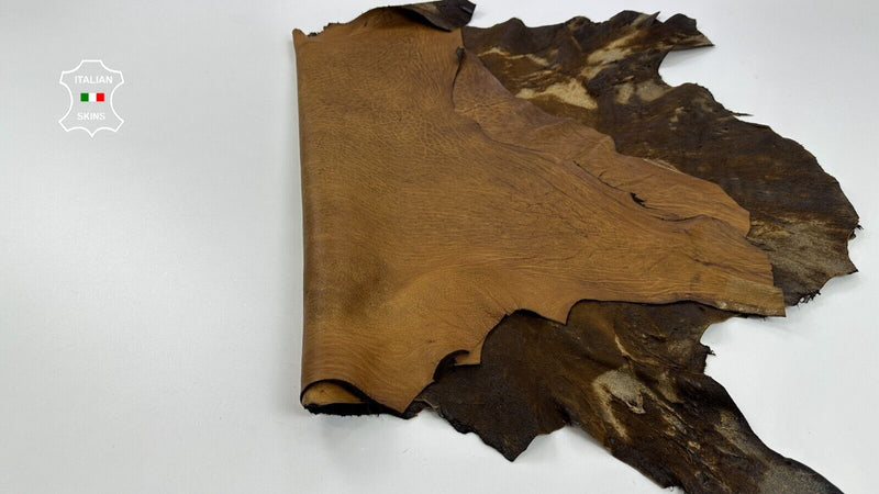 BROWN VERY VINTAGE LOOK VEGETABLE TAN Lamb leather 2 skins 12+sqf 1.3mm C2794