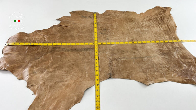 USED VINTAGE LOOK  SANDY BROWN Thick Strong Italian Goat leather 7sqf 1.1mm C518