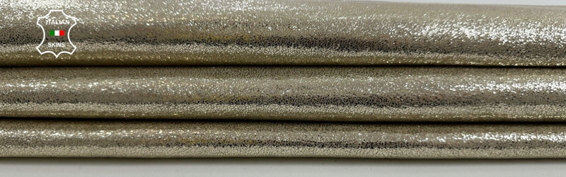 METALLIC LIGHT GOLD CRACKED ROUGH Soft Lambskin leather hides 6sqf 1.0mm #C2490