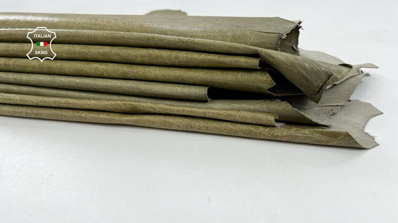 KHAKI GREEN CRACKED VINTAGE LOOK Soft Goat leather 4 skins 20+sqf 0.7mm C1208