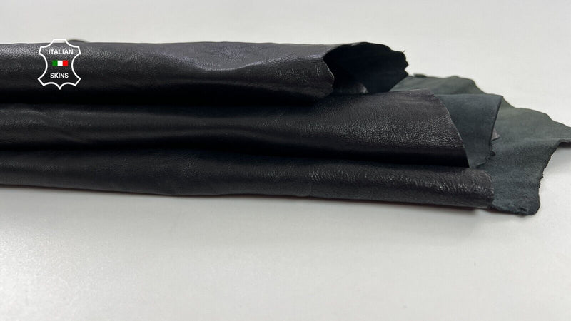 BLACK WRINKLED SEMI GLOSS VEGETABLE TAN Soft Lambskin leather 6sqf 1.0mm #C1291