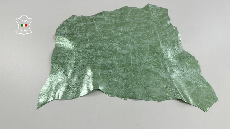 METALLIC MINT GREEN CRACKED DISTRESSED VINTAGE Goat leather 2+sqf 0.7mm #C2613