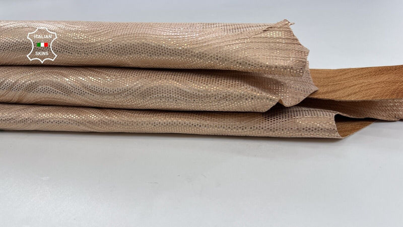 METALLIC ROSE GOLD PRINT TEXTURED VEGETABLE TAN Goat leather 6sqf 1.1mm #C1779