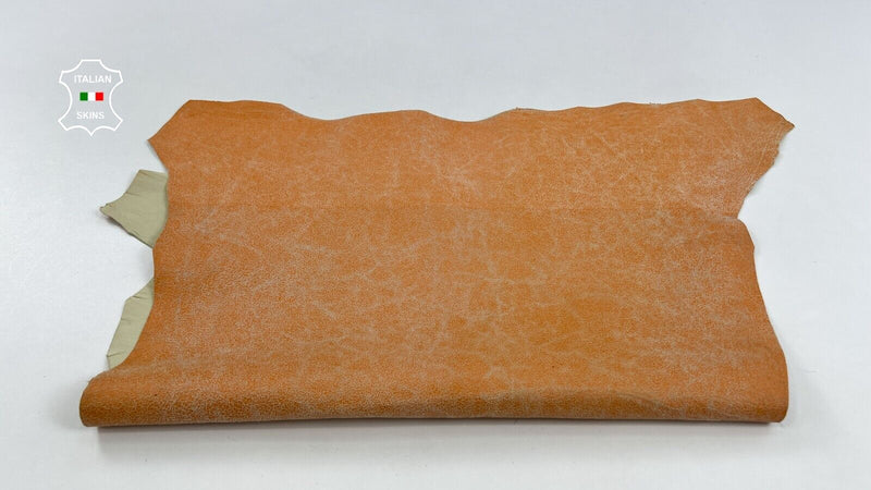 ORANGE CRACKED VINTAGE LOOK Soft Italian Goatskin leather hide 3sqf 0.7mm #C2133