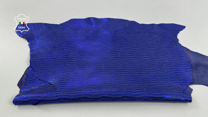 METALLIC INDIGO BLUE CROCODILE PRINT ON Goat leather 2 skins 6sqf 0.9mm #C2588
