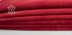 Red suede vintage stretch-backed lamb leather hide from Italianskins, soft and flexible with 4 skins covering 16 sq ft.