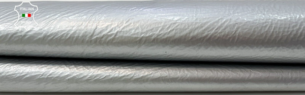 METALLIC GREY CRINKLE Thick Italian Goatskin leather hides 4sqf  1.7mm #C141