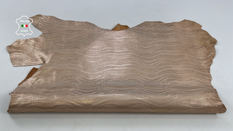METALLIC ROSE GOLD PRINT TEXTURED VEGETABLE TAN Goat leather 6sqf 1.1mm #C1779