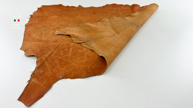 ORANGY TAN CRACKED VINTAGE LOOK Soft Italian Goatskin leather 7sqf 0.9mm C517