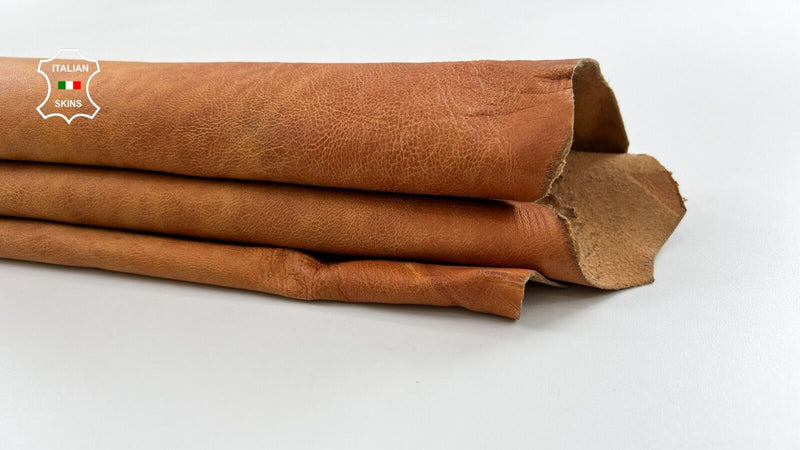 ORANGY TAN CRACKED VINTAGE LOOK Soft Italian Goatskin leather 7sqf 0.9mm C517