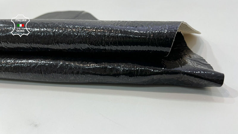 PATENT VINTAGE BLACK CRINKLED Thick Italian Lambskin leather 5+sqf 1.9mm #C419