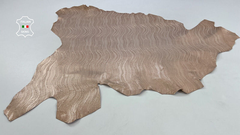 METALLIC ROSE GOLD PRINT TEXTURED VEGETABLE TAN Goat leather 6sqf 1.1mm #C1779