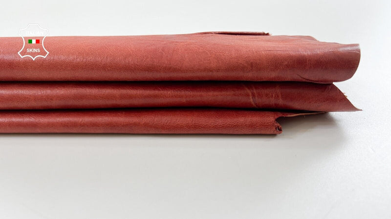 FIRE ORANGY RED VINTAGE LOOK Soft Italian Goatskin leather hide 5sqf 0.7mm #C519