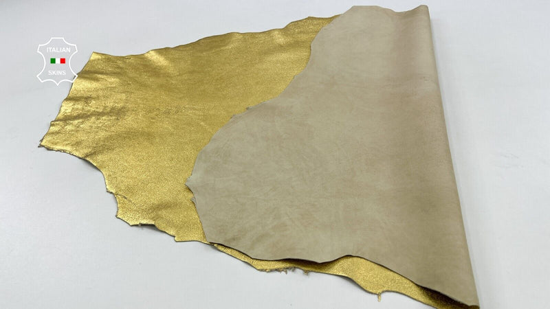 METALLIC GOLD GRAINY ROUGH Thick Italian Goatskin leather hide 6+sqf 1.1mm C1675
