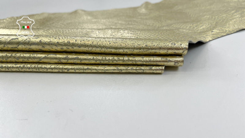 METALLIC GOLD SNAKE PRINT ON VINTAGE LOOK Thin Lamb leather 5+sqf 0.6mm #C1679