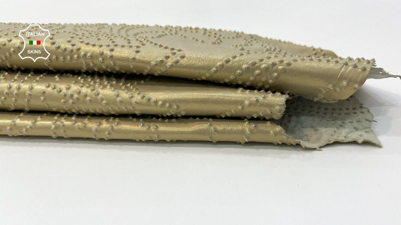 GOLD PEARLIZED TEXTURED EMBOSSED Italian Lambskin leather hide 6+sqf 0.9mm #C421